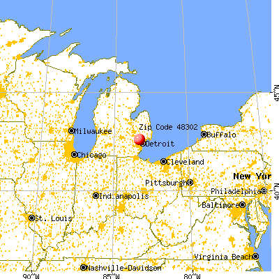 Pontiac, MI (48302) map from a distance