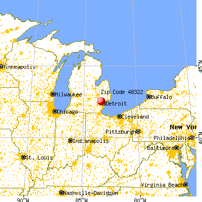 Farmington Hills, MI (48322) map from a distance