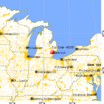 Farmington Hills, MI (48335) map from a distance