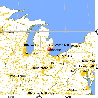 Farmington Hills, MI (48336) map from a distance
