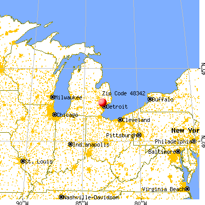 Pontiac, MI (48342) map from a distance