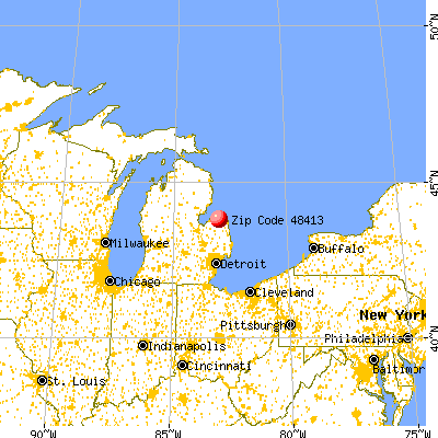 Bad Axe, MI (48413) map from a distance