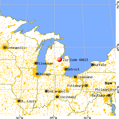 Freeland, MI (48623) map from a distance