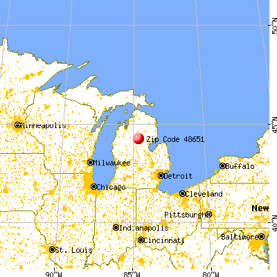 Prudenville, MI (48651) map from a distance