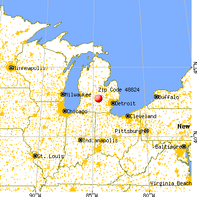East Lansing, MI (48824) map from a distance