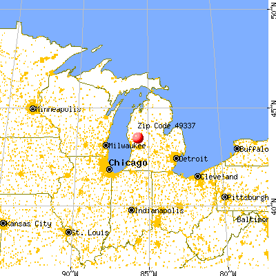 Newaygo, MI (49337) map from a distance