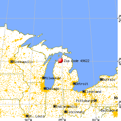 Central Lake, MI (49622) map from a distance
