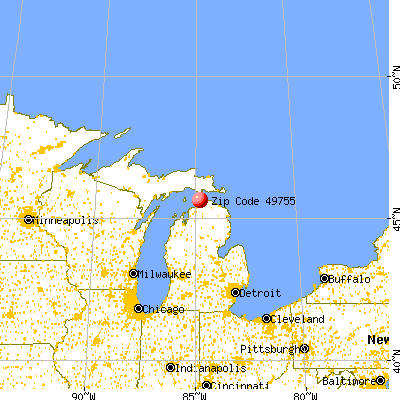 Carp Lake, MI (49755) map from a distance