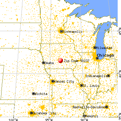 Runnells, IA (50237) map from a distance