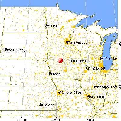 Bradgate, IA (50520) map from a distance