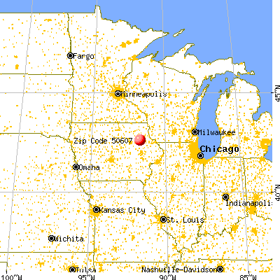Aurora, IA (50607) map from a distance