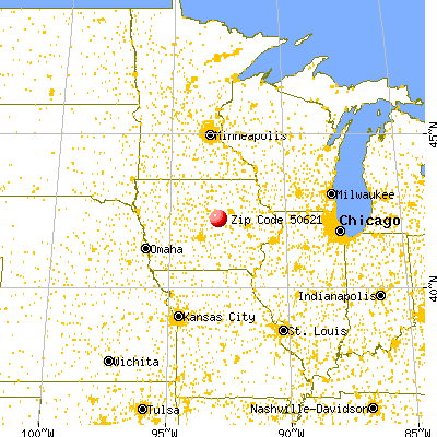 Conrad, IA (50621) map from a distance