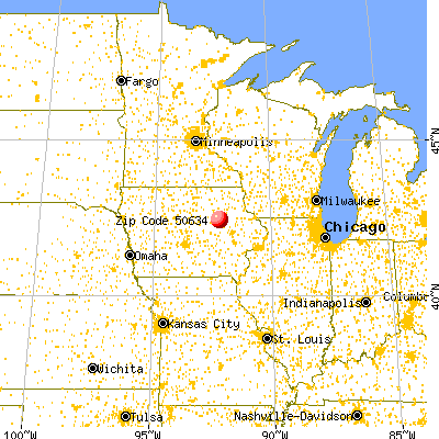 Gilbertville, IA (50634) map from a distance
