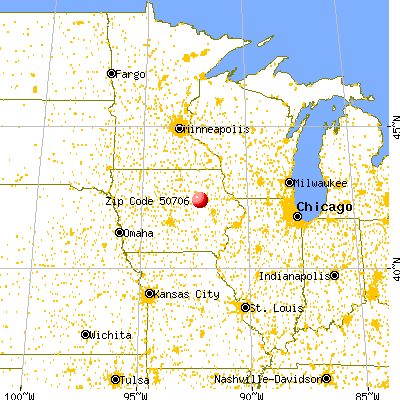 Waterloo, IA (50706) map from a distance