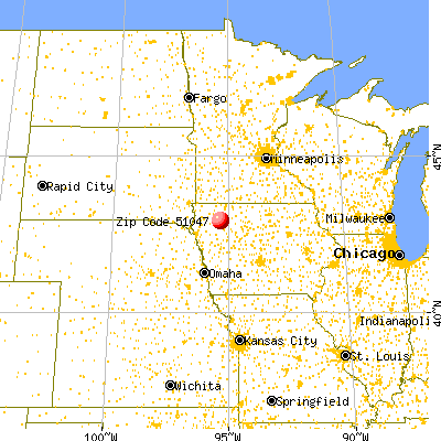 Peterson, IA (51047) map from a distance