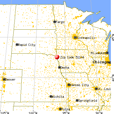 Sioux City, IA (51104) map from a distance