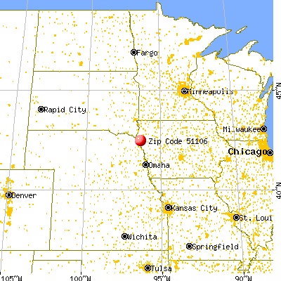 Sioux City, IA (51106) map from a distance
