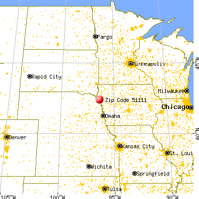 Sioux City, IA (51111) map from a distance