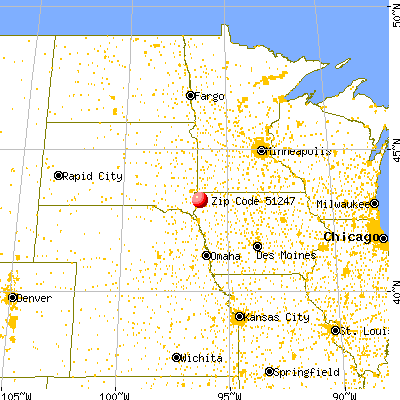 Rock Valley, IA (51247) map from a distance