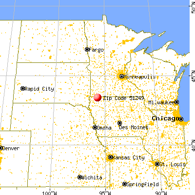 Sibley, IA (51249) map from a distance