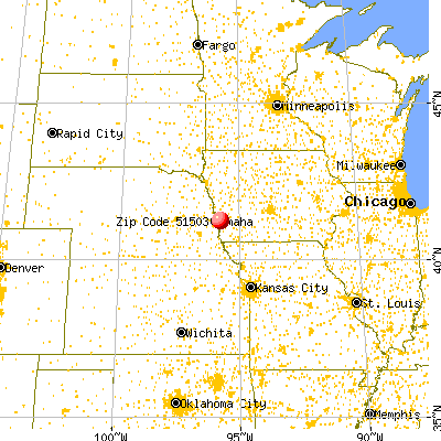 Council Bluffs, IA (51503) map from a distance