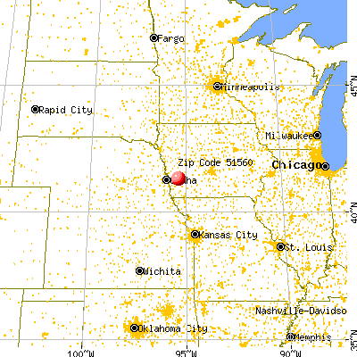 Oakland, IA (51560) map from a distance