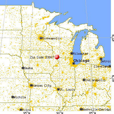 Cuba City, WI (53807) map from a distance