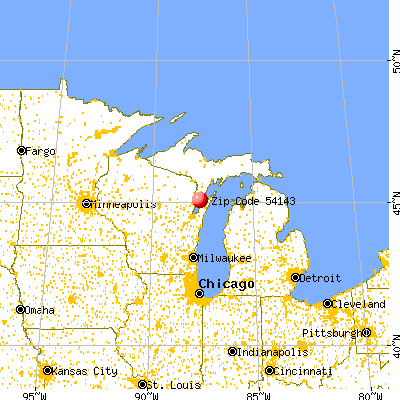 Marinette, WI (54143) map from a distance