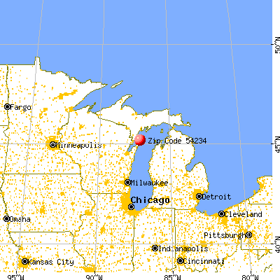 Sister Bay, WI (54234) map from a distance