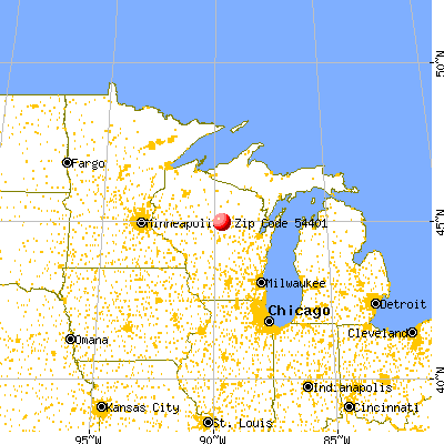 Rib Mountain, WI (54401) map from a distance