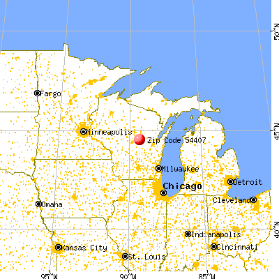 Amherst Junction, WI (54407) map from a distance