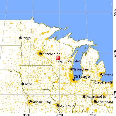 Pittsville, WI (54466) map from a distance