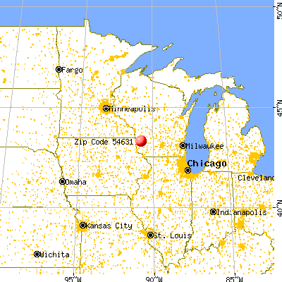 Bell Center, WI (54631) map from a distance