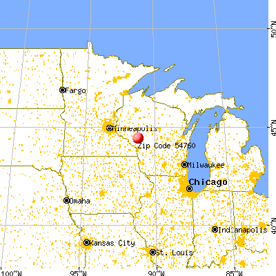 Pigeon Falls, WI (54760) map from a distance