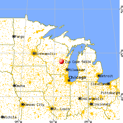 Eureka, WI (54934) map from a distance