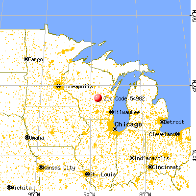 Wautoma, WI (54982) map from a distance
