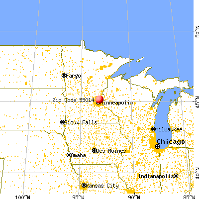 Lino Lakes, MN (55014) map from a distance