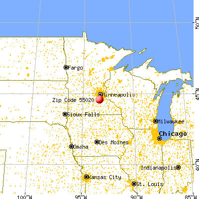 Elko, MN (55020) map from a distance