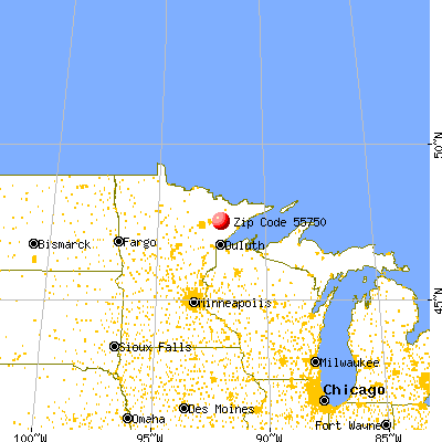 Hoyt Lakes, MN (55750) map from a distance