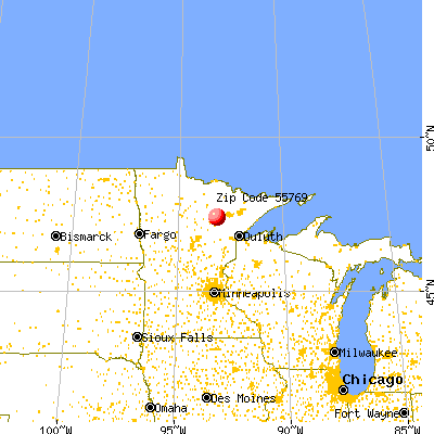 Nashwauk, MN (55769) map from a distance