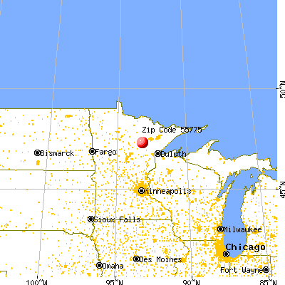Nashwauk, MN (55775) map from a distance