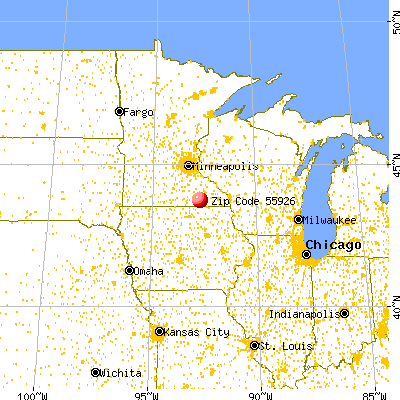 Dexter, MN (55926) map from a distance