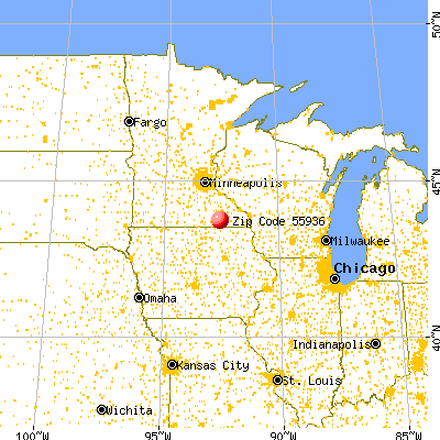 Grand Meadow, MN (55936) map from a distance