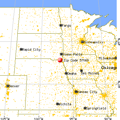 Vermillion, SD (57069) map from a distance