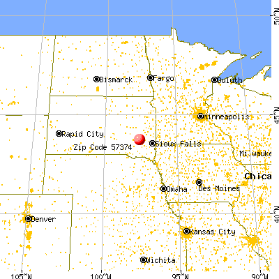 Spencer, SD (57374) map from a distance
