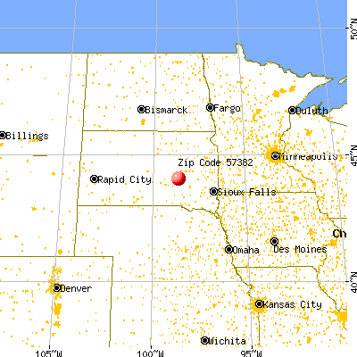 Wessington Springs, SD (57382) map from a distance