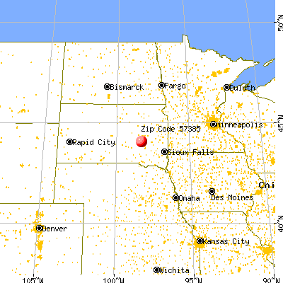 Woonsocket, SD (57385) map from a distance