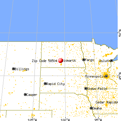 Bismarck, ND (58504) map from a distance