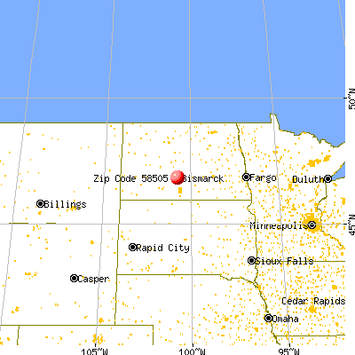 Bismarck, ND (58505) map from a distance