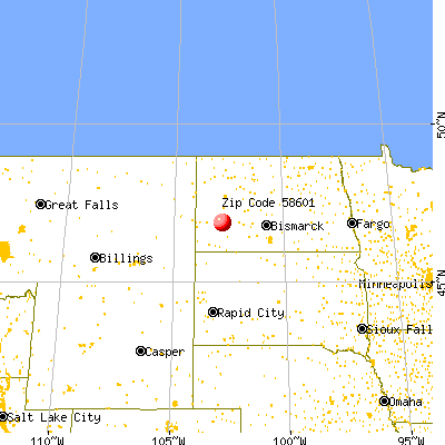 Dickinson, ND (58601) map from a distance